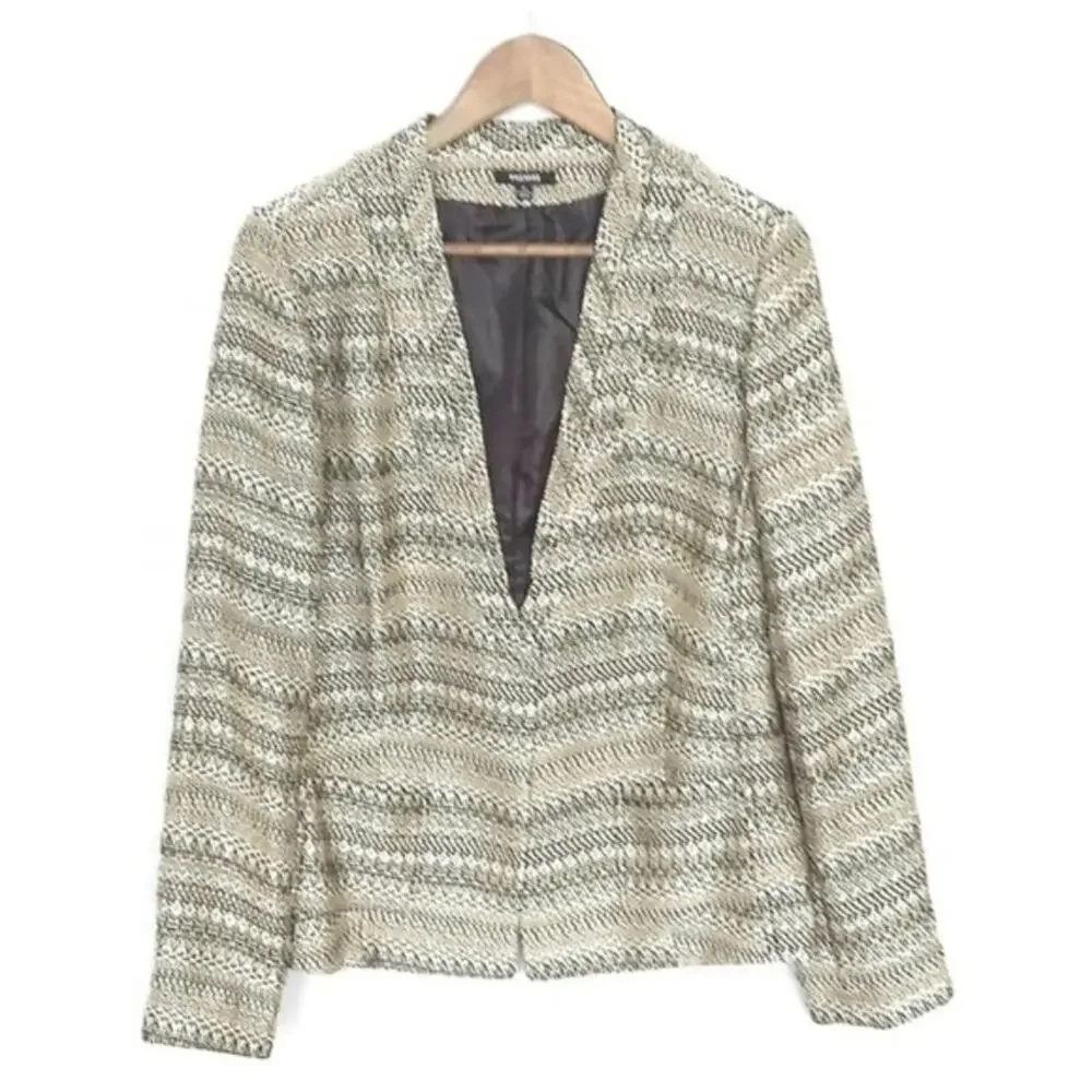 Premise Black & Gold Metallic Colarless Blazer Sz 12 Office Siren